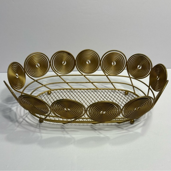 Vintage Brass Wire Coiled Metal Wicker Style Decorative Basket 12.25"x4” - Picture 1 of 6